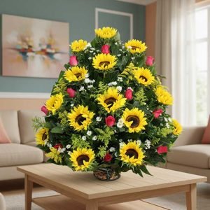 Un arreglo de rosas con girasoles combina la pasión y elegancia de las rosas con la energÃa radiante de los girasoles.