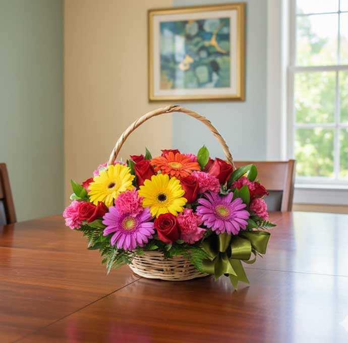 Una canasta de flores es un regalo clásico y elegante que transmite cariño, gratitud y alegría en cualquier ocasión especial.