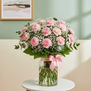 Claveles rosados frescos y elegantes en arreglos florales únicos, perfectos para regalar en ocasiones especiales y expresar amor y ternura." 🌸
