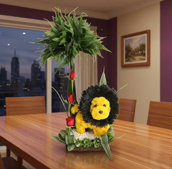 Las figuras de flores en forma de león elegante son creaciones artísticas únicas que combinan diseño floral moderno con un toque de sofisticación.