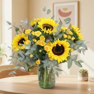 Los arreglos de girasoles con rosas combinan la energía vibrante de los girasoles con la elegancia atemporal de las rosas, creando un regalo único lleno de color y significado.
