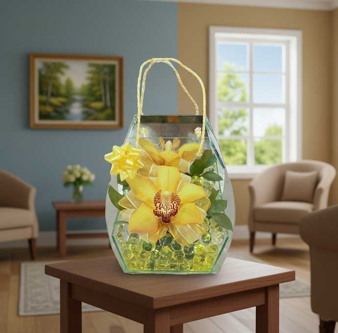Orquídea amarilla fresca en maceta elegante, disponible para entrega a domicilio en Ciudad de México.