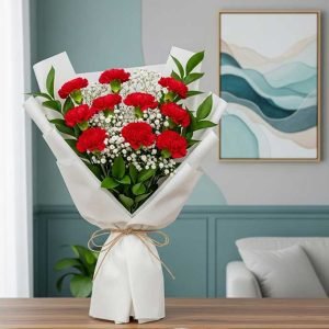 Ramo de claveles frescos y elegantes en colores vibrantes, ideal para regalar en cumpleaños, aniversarios o expresar sentimientos con flores únicas.