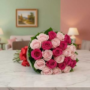 Un ramo de rosas rosas y fucsia es la elección perfecta para transmitir ternura, admiración y un toque vibrante de pasión.