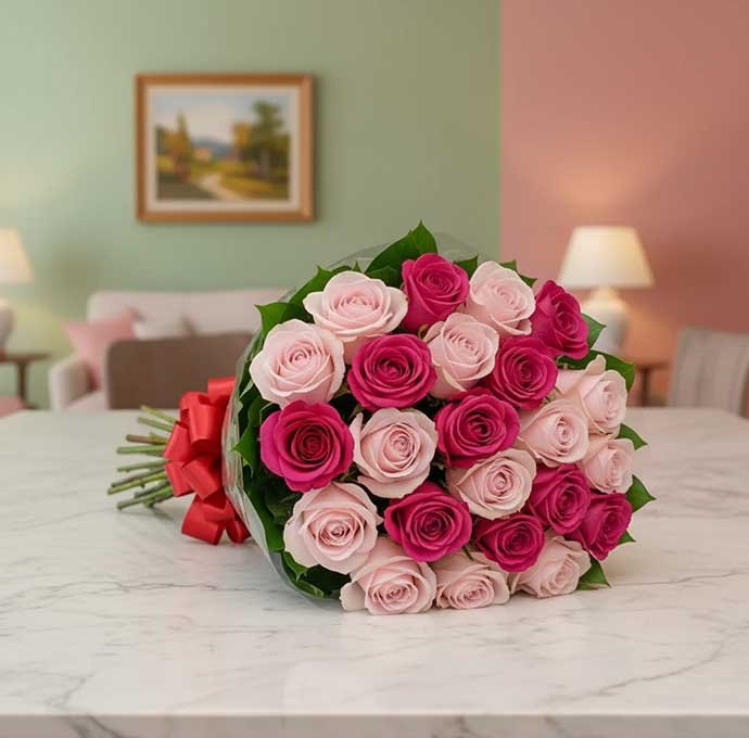 Un ramo de rosas rosas y fucsia es la elección perfecta para transmitir ternura, admiración y un toque vibrante de pasión.