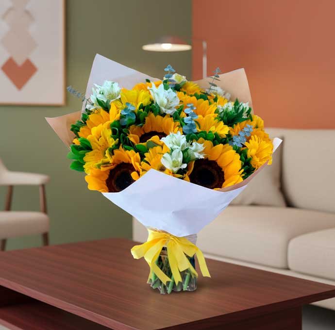 Los ramos girasoles con astromelias son una combinación fresca y radiante que transmite alegría, energía y cariño en cada detalle.