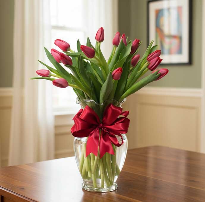 Los tulipanes rojos son flores elegantes y sofisticadas que simbolizan amor verdadero, pasión y energía positiva.