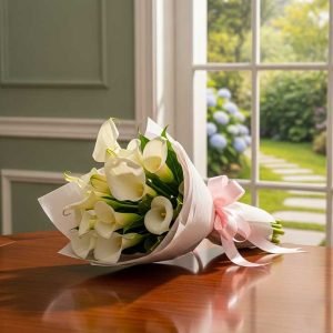 Los ramos de alcatraces son sinónimo de elegancia, pureza y distinción. Estas flores, con su porte estilizado y sofisticado, crean arreglos florales modernos y atemporales que transmiten sentimientos de admiración, respeto y amor sincero.